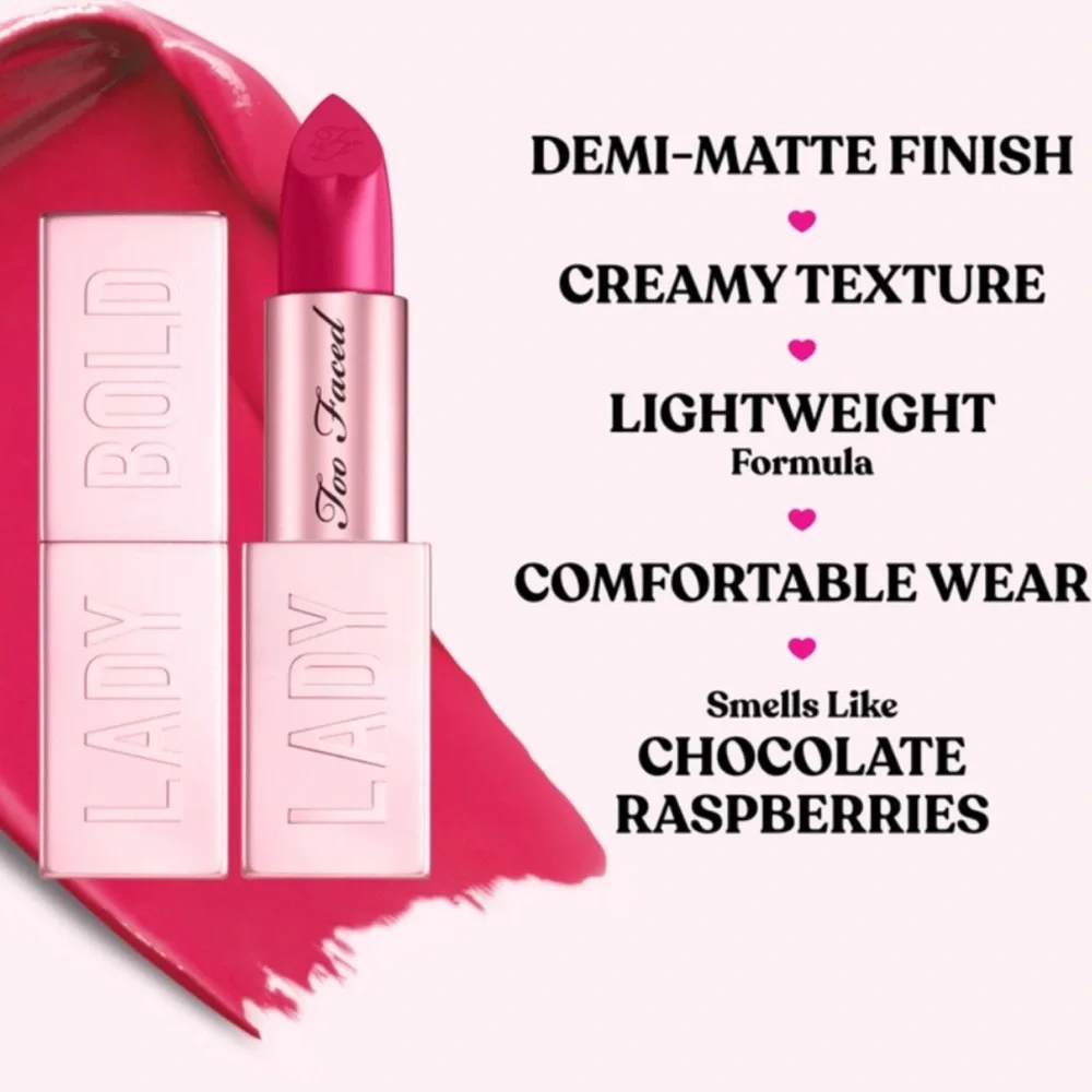 NIB Too Faced Lady Bold Em-Power Cream Lipstick (Main Character - Neon Berry.)